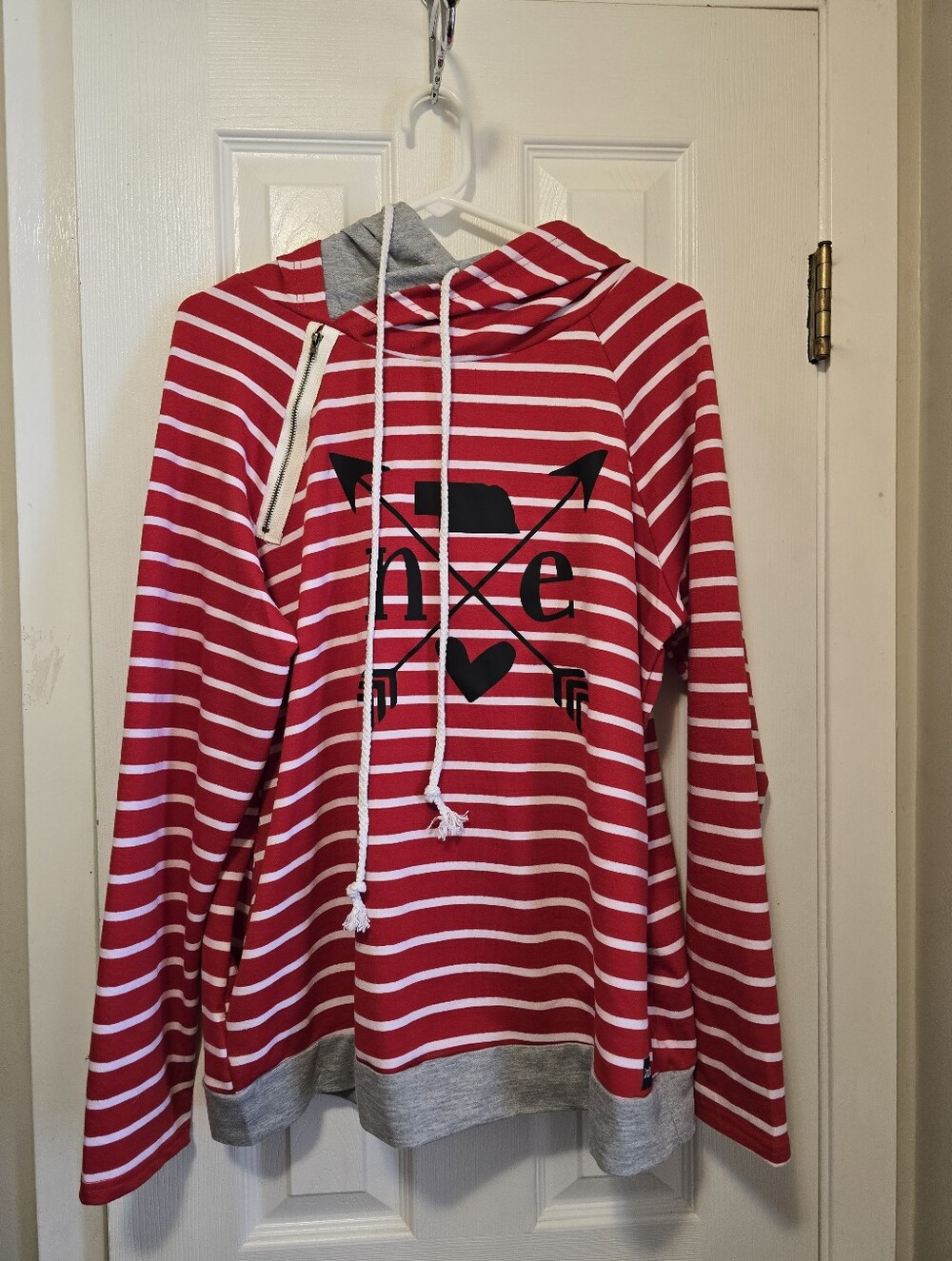 Small Town Famous Nebraska Red & White Striped Hoodie